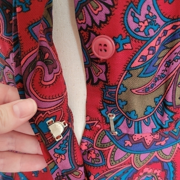 Vintage 70s Burgundy Paisley Button Front Long Sleeve Pleated Shirt Dress Size 4 - Picture 16 of 16